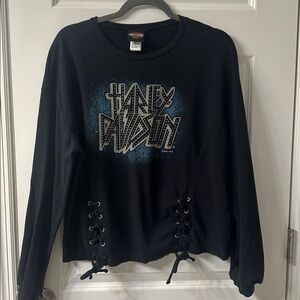 Harley-Davidson Black Graphic Lace-Up Sweatshirt